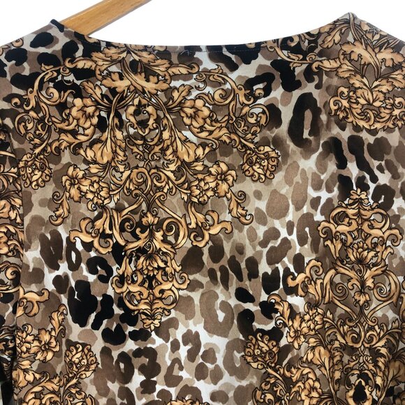 Chico's Travelers Animal Print Top Sz 1 (Medium) Baroque Brown Gold Chain Detail - Picture 7 of 9